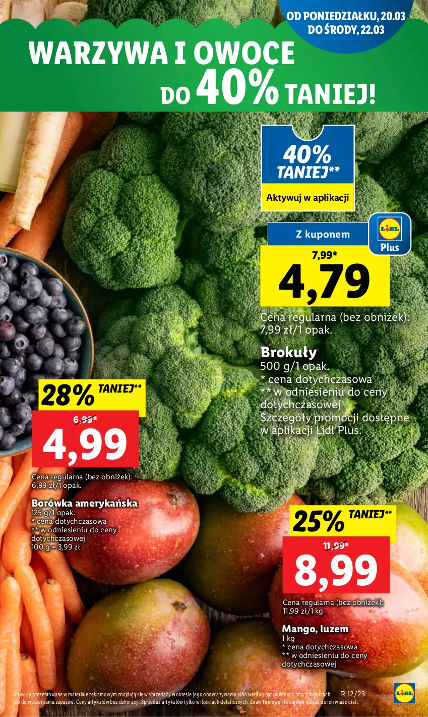 Gazetka promocyjna Lidl - GAZETKA - ważna 20.03 do 22.03.2023 - strona 17 - produkty: Borówka, Borówka amerykańska, Brokuły, Mango, Owoce, Warzywa, Warzywa i owoce