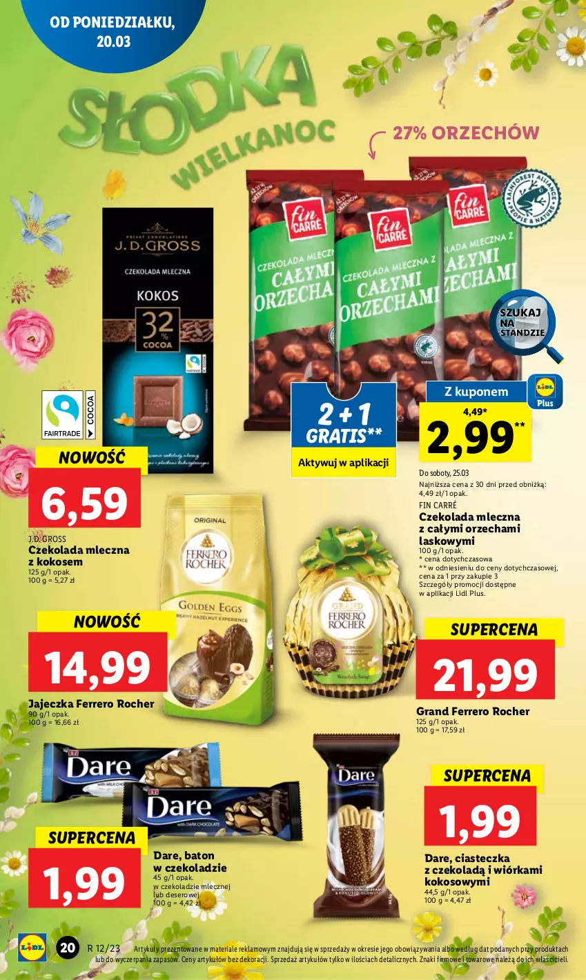 Gazetka promocyjna Lidl - GAZETKA - ważna 20.03 do 22.03.2023 - strona 22 - produkty: Baton, Czekolada, Czekolada mleczna, Deser, Ferrero, Ferrero Rocher, Gra, Kokos, Ser