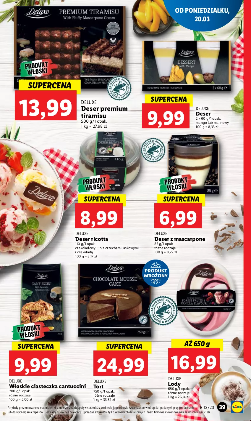 Gazetka promocyjna Lidl - GAZETKA - ważna 20.03 do 22.03.2023 - strona 43 - produkty: Deser, Lody, Mango, Mascarpone, Ricotta, Ser