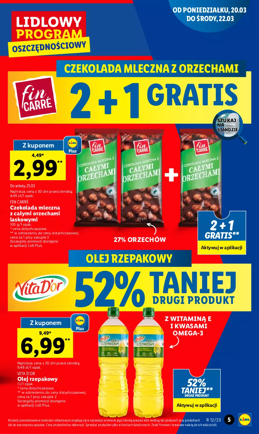 Gazetka promocyjna Lidl - GAZETKA - ważna 20.03 do 22.03.2023 - strona 5 - produkty: Czekolada, Czekolada mleczna, Gra, Olej, Olej rzepakowy, Omega-3, Wasa