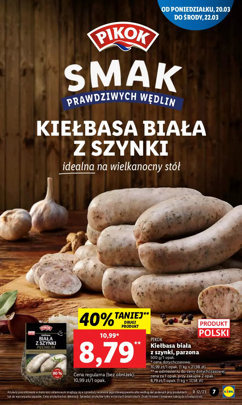 Gazetka promocyjna Lidl - GAZETKA - ważna 20.03 do 22.03.2023 - strona 7 - produkty: Kiełbasa, Kiełbasa biała, PIKOK, Stół