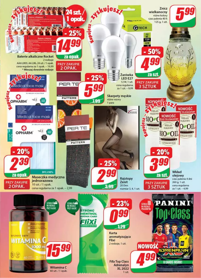 Gazetka promocyjna Dino - Gazetka - ważna 09.03 do 15.03.2022 - strona 21 - produkty: Baterie alkaliczne, Fa, Karp, Olej, Rajstopy, Top, Wkład olejowy, Znicz