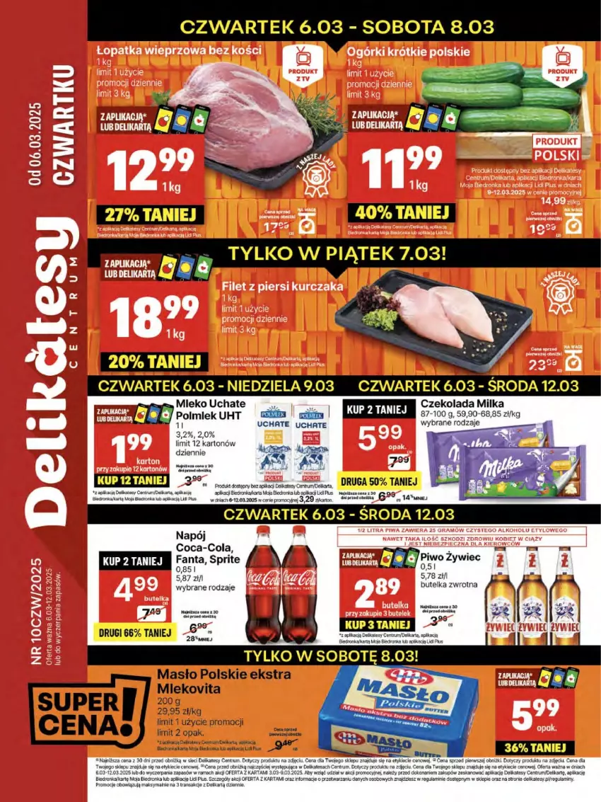 Gazetka promocyjna Delikatesy Centrum - NOWA GAZETKA Delikatesy Centrum od 6 marca! 6-12.03.2025 - ważna 06.03 do 12.03.2025 - strona 1 - produkty: Coca-Cola, Czekolada, Fa, Fanta, Kask, Masło, Milka, Mleko, Napój, Orka, Polmiek, Rum, Sprite, Tran