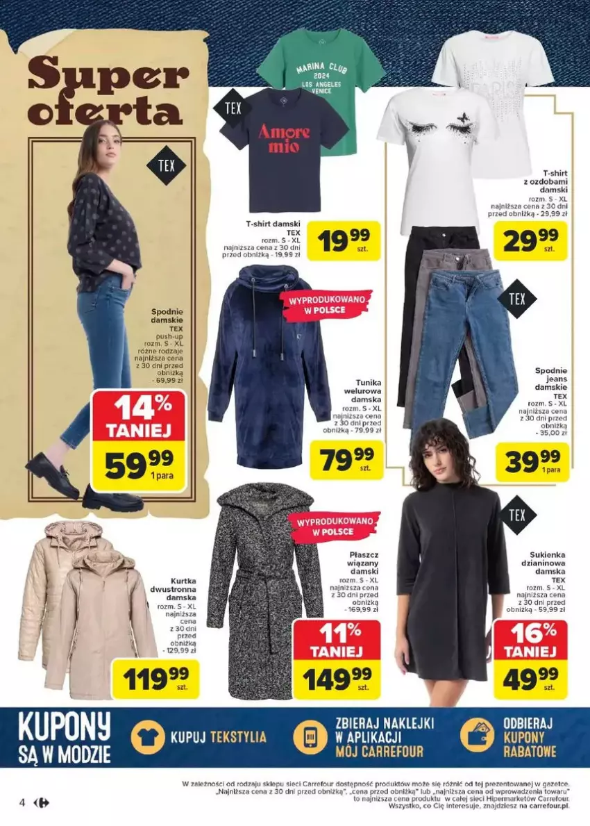 Gazetka promocyjna Carrefour - ważna 17.02 do 01.03.2025 - strona 17 - produkty: Kurtka, Ozdoba, Płaszcz, Spodnie, Spodnie jeans, Sukienka, T-shirt, Tunika