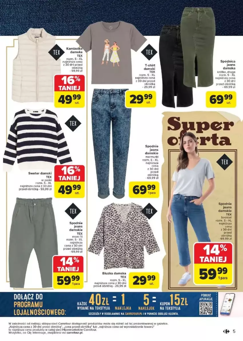 Gazetka promocyjna Carrefour - ważna 17.02 do 01.03.2025 - strona 18 - produkty: Gra, Kamizelka, Spódnica, Spodnie, Spodnie jeans, Sweter, T-shirt