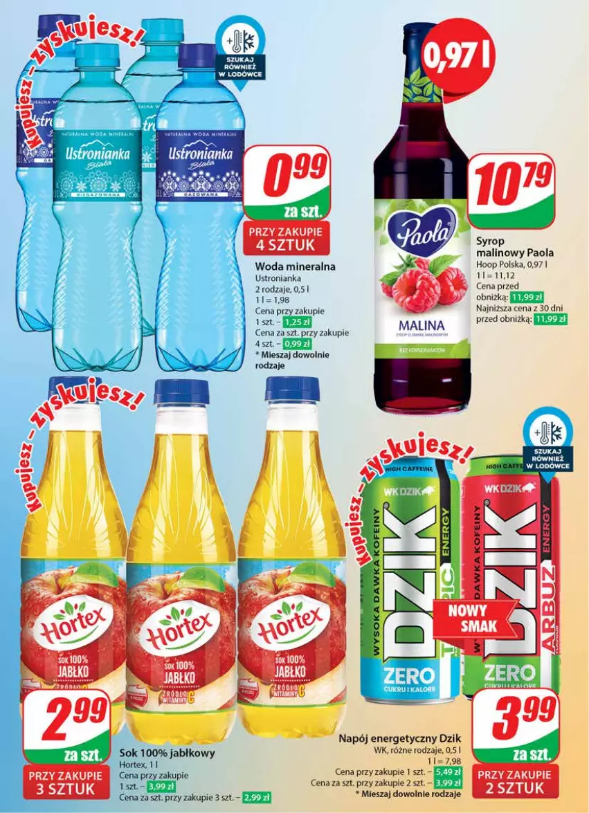 Gazetka promocyjna Dino - Gazetka 19 / 2024 - ważna 08.05 do 14.05.2024 - strona 4 - produkty: Hoop, Hortex, Napój, Napój energetyczny, Paola, Sok, Syrop, Tran, Woda, Woda mineralna