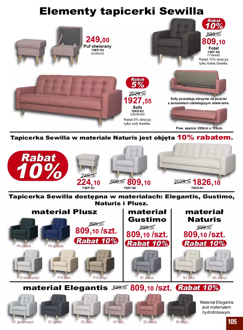 Gazetka promocyjna Bodzio - ważna 01.10 do 31.12.2022 - strona 105 - produkty: Elementy tapicerki, Fa, Fotel, Gra, Granat, Pościel, Puf, Sofa, Tapicerka