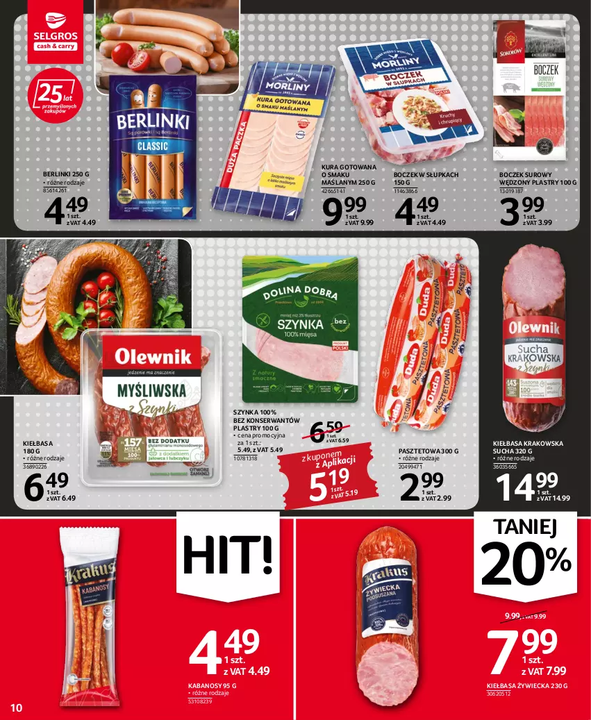 Gazetka promocyjna Selgros - Oferta spożywcza - ważna 22.09 do 05.10.2022 - strona 10 - produkty: Berlinki, Boczek, Kabanos, Kiełbasa, Kiełbasa krakowska, Pasztet, Ser, Szynka