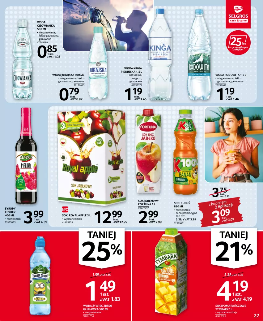 Gazetka promocyjna Selgros - Oferta spożywcza - ważna 22.09 do 05.10.2022 - strona 27 - produkty: Cisowianka, Fortuna, Kubuś, Sok, Sok jabłkowy, Syrop, Syropy, Tymbark, Woda