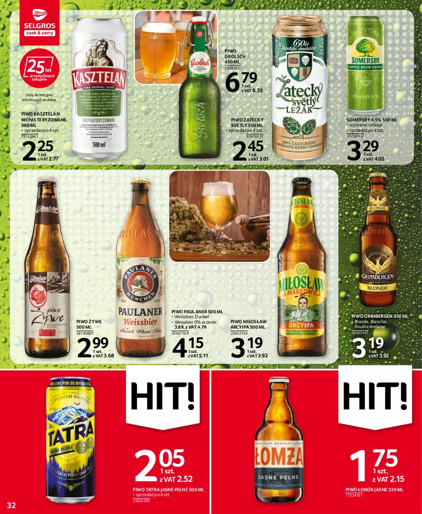 Gazetka promocyjna Selgros - Oferta spożywcza - ważna 22.09 do 05.10.2022 - strona 32 - produkty: Kasztelan, Piwo, Somersby, Tatra