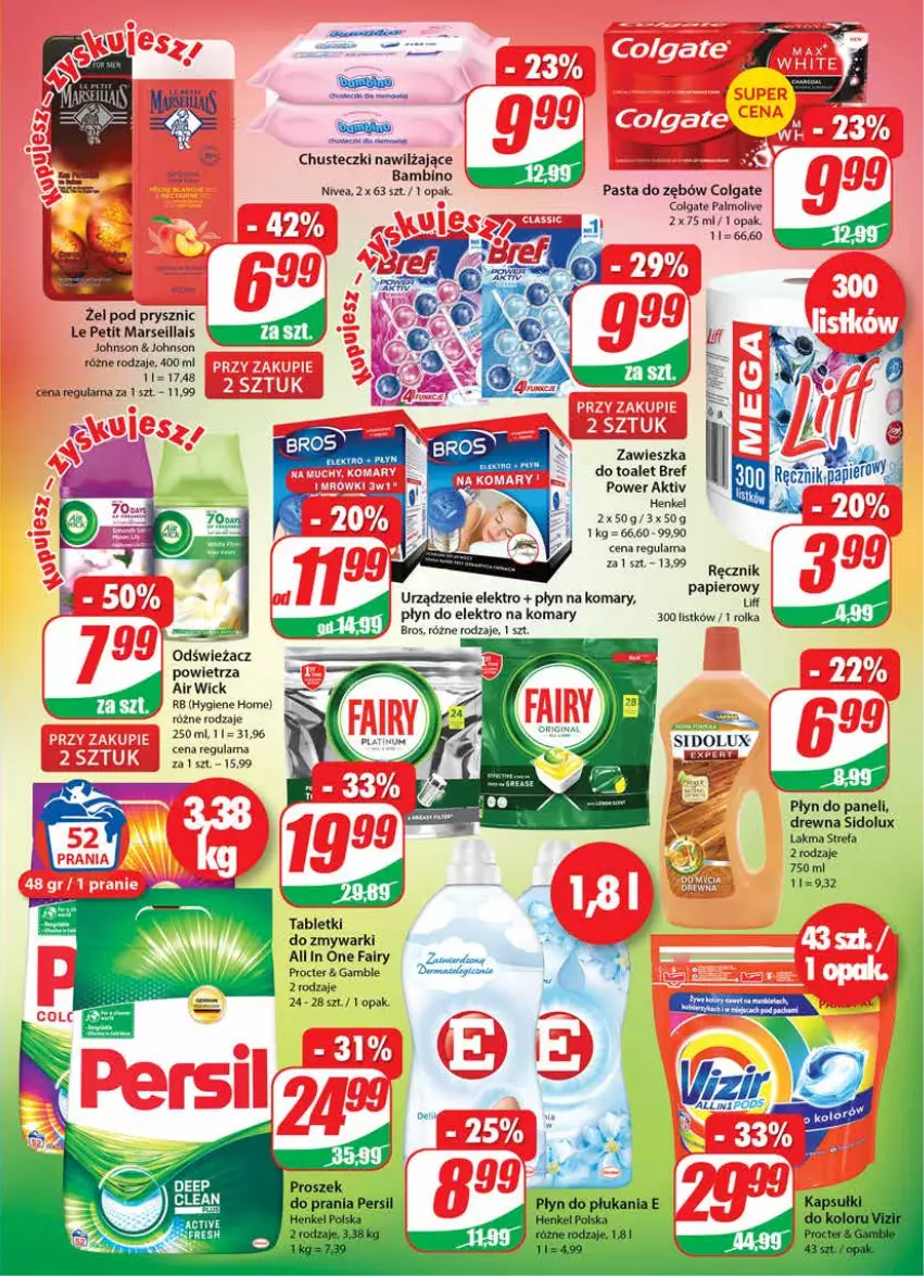 Gazetka promocyjna Dino - Gazetka - ważna 14.07 do 20.07.2021 - strona 19 - produkty: Air Wick, Bref, Chusteczki, Colgate, Fa, Fairy, Gra, LG, Mars, Nivea, Odświeżacz powietrza, Palmolive, Pasta do zębów, Ręcznik, Sidolux, Tablet, Tabletki do zmywarki, Zmywarki