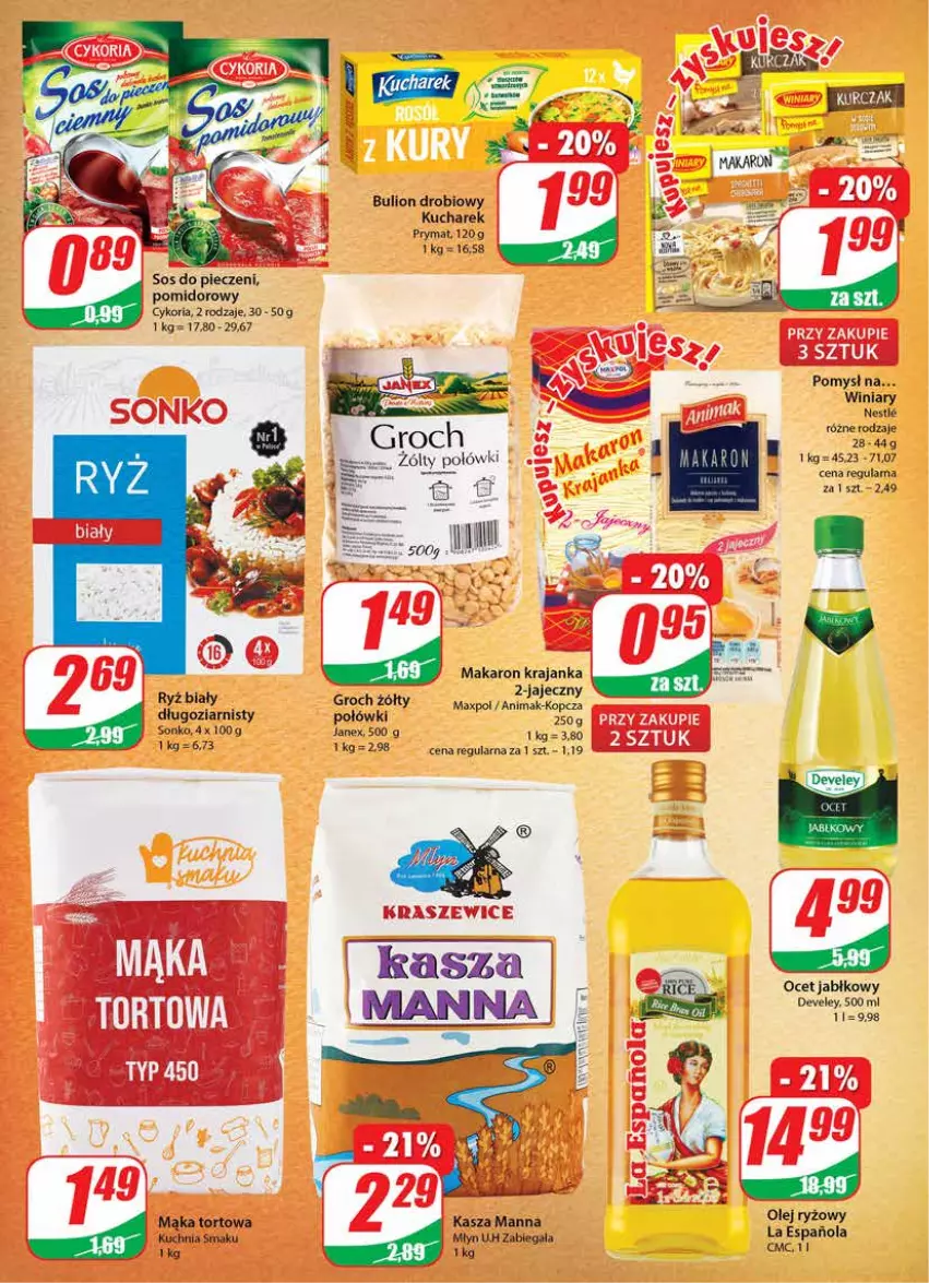 Gazetka promocyjna Dino - Gazetka - ważna 14.07 do 20.07.2021 - strona 6 - produkty: Bulion, Groch, Kasza, Kucharek, Kuchnia, Lion, Mąka, Mąka tortowa, Makaron, Ocet, Olej, Olej ryżowy, Piec, Prymat, Ryż, Ryż biały, Sonko, Sos, Winiary