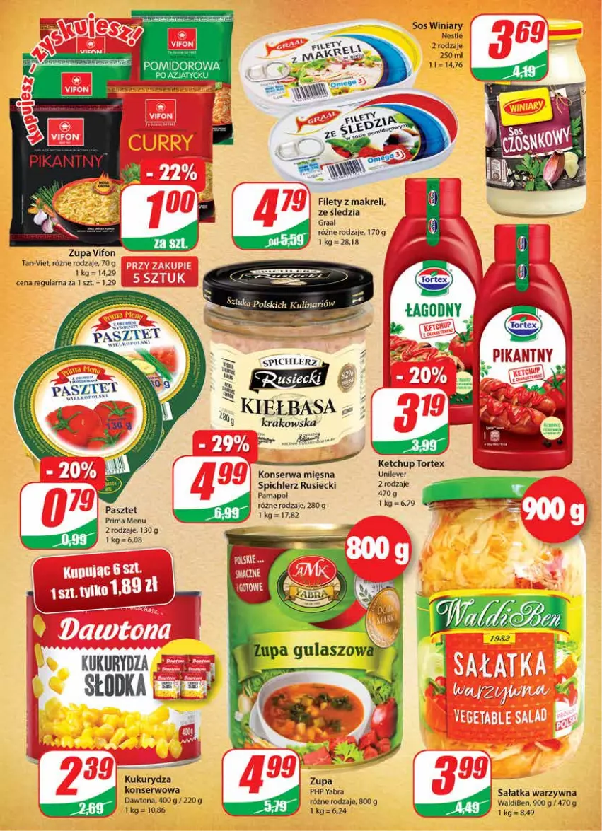 Gazetka promocyjna Dino - Gazetka - ważna 14.07 do 20.07.2021 - strona 7 - produkty: Dawtona, Gra, Graal, HP, Ketchup, Kiełbasa, Kukurydza, Pasztet, Prima, Sałat, Sałatka, Sałatka warzywna, Ser, Sos, Spichlerz Rusiecki, Winiary, Zupa