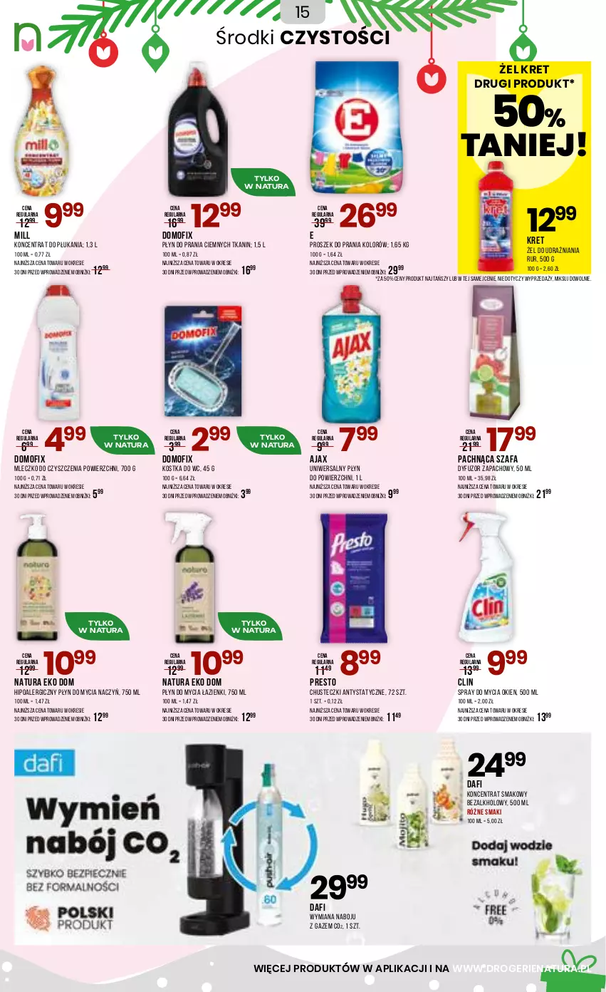 Gazetka promocyjna Drogerie Natura - Gazetka Drogerie Natura - ważna 27.11 do 09.12.2025 - strona 15 - produkty: Ajax, Chusteczki, Clin, Do mycia naczyń, Dyfuzor zapachowy, Fa, Kostka do wc, Kret, Mleczko, Płyn do mycia, Płyn do mycia naczyń, Płyn do prania, Presto, Proszek do prania, Szafa