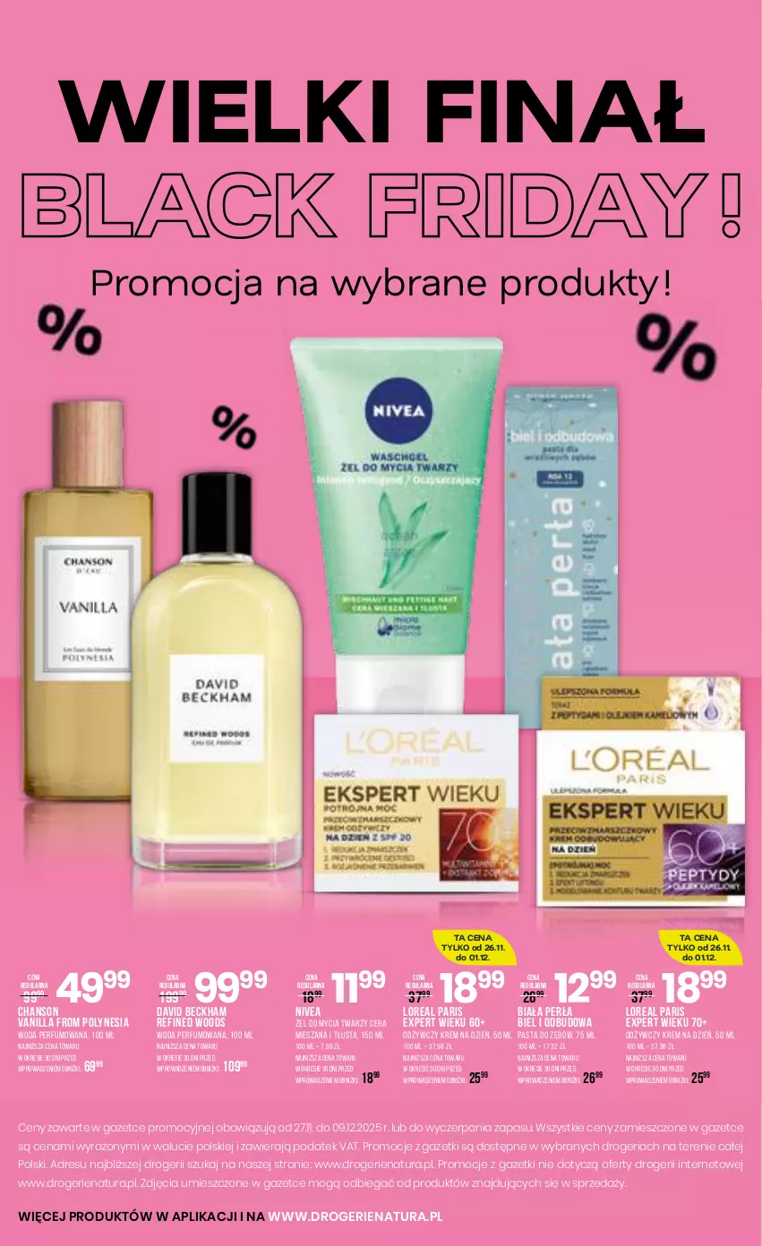 Gazetka promocyjna Drogerie Natura - Gazetka Drogerie Natura - ważna 27.11 do 09.12.2025 - strona 16 - produkty: David Beckham, Dres, JBL, Krem na dzień, Lack, Nivea, Pasta do zębów, Perfum, Perła, Woda, Woda perfumowana