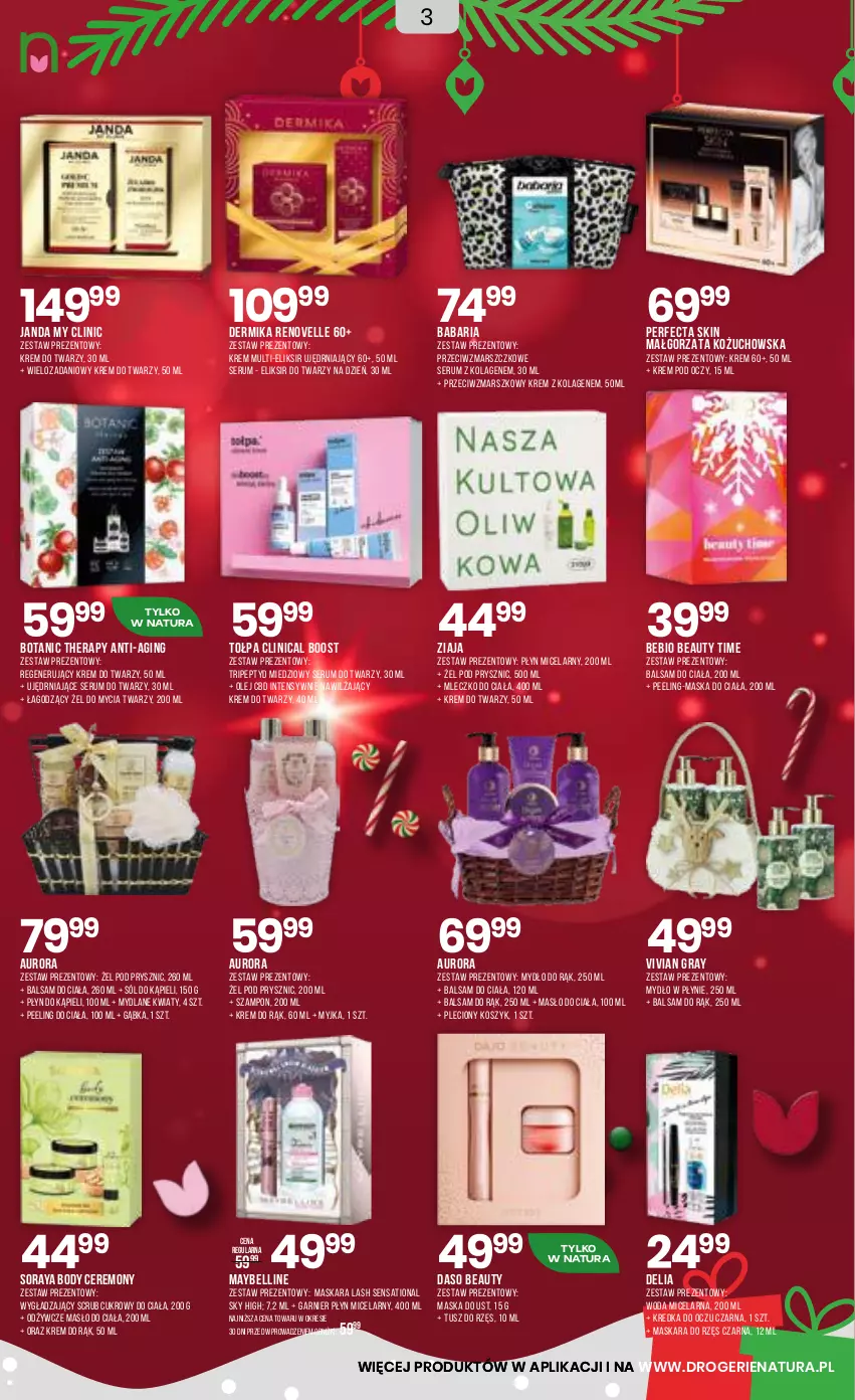 Gazetka promocyjna Drogerie Natura - Gazetka Drogerie Natura - ważna 27.11 do 09.12.2025 - strona 3 - produkty: Balsam do ciała, Bell, Body, Clin, Danio, Dermika, Eliksir do twarzy, Garnier, Gin, Gra, Kolagen, Kosz, Kredka, Krem do rąk, Krem do twarzy, Krem pod oczy, Mars, Maska, Maskara, Masło, Masło do ciała, Maybelline, Mleczko, Mleczko do ciała, Mydło, Mydło w płynie, Olej, Peeling, Perfecta, Płyn do kąpieli, Płyn micelarny, Rum, Sati, Ser, Serum, Serum do twarzy, Sól, Sól do kąpieli, Szampon, Tołpa, Tusz, Woda, Woda micelarna, Zestaw prezentowy, Ziaja