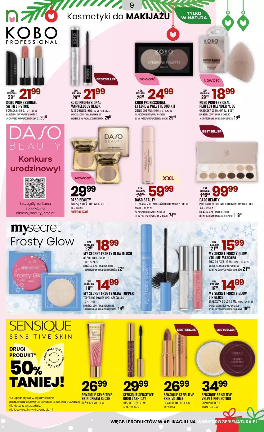 Gazetka promocyjna Drogerie Natura - Gazetka Drogerie Natura - ważna 27.11 do 09.12.2025 - strona 9 - produkty: Blender, Błyszczyk do ust, Cień, KOBO, Lack, Makijaż, Paleta, Palette, Puder, Róż do policzków, Sati, Top, Tusz, Velvet