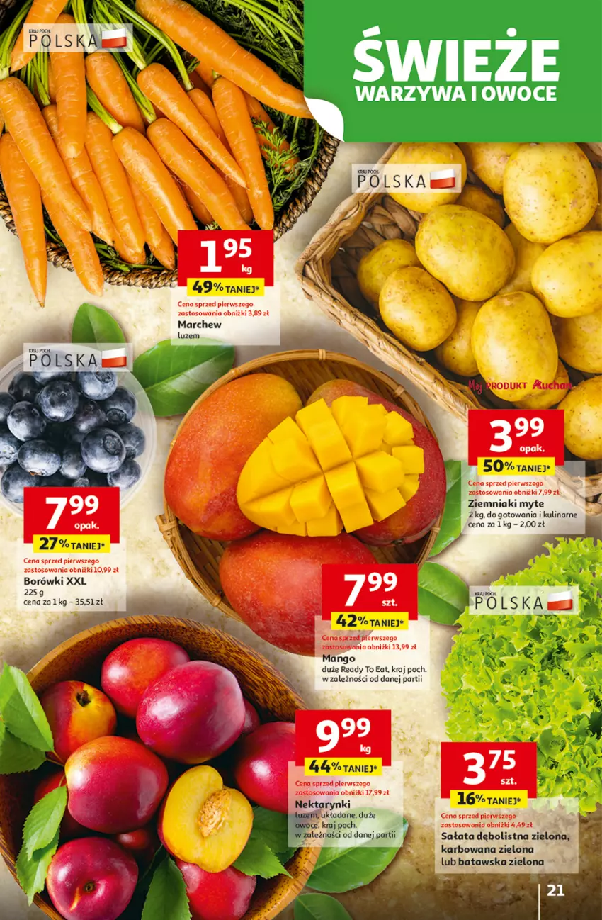 Gazetka promocyjna Auchan - Pewność niskich cen Hipermarket - ważna 07.08 do 13.08.2025 - strona 21 - produkty: Mango, Nektar, Owoce, Sałat, Warzywa, Warzywa i owoce, Ziemniaki