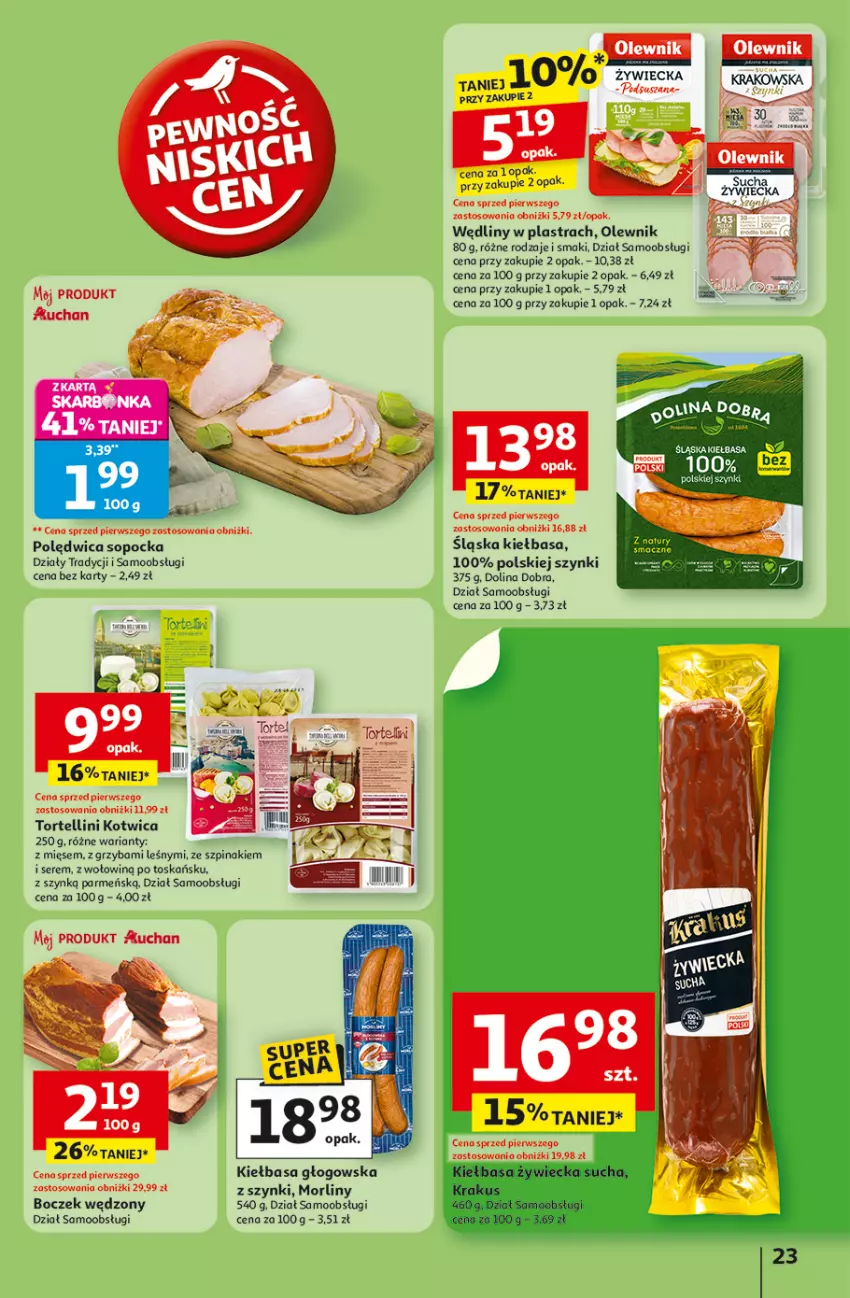 Gazetka promocyjna Auchan - Pewność niskich cen Hipermarket - ważna 07.08 do 13.08.2025 - strona 23 - produkty: Boczek, Kaki, Kiełbasa, Olewnik, Polędwica, Ser, Szpinak