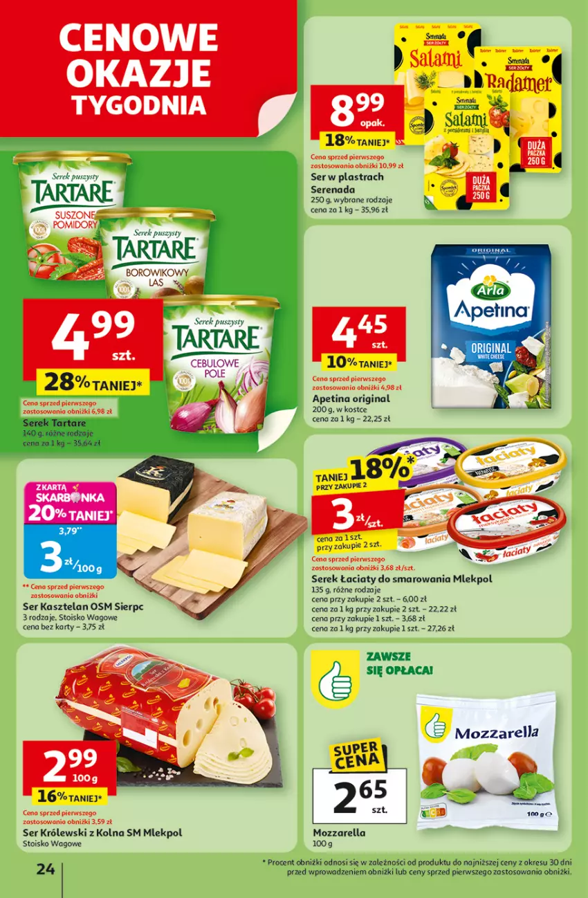 Gazetka promocyjna Auchan - Pewność niskich cen Hipermarket - ważna 07.08 do 13.08.2025 - strona 24 - produkty: Gin, Kasztelan, Królewski, Mozzarella, Ser, Ser Kasztelan, Serek, Serek puszysty, Tarta, Tartare, Wiko