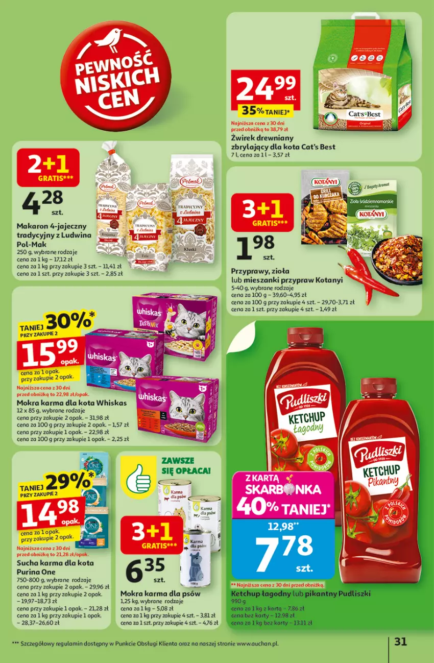 Gazetka promocyjna Auchan - Pewność niskich cen Hipermarket - ważna 07.08 do 13.08.2025 - strona 31 - produkty: Cat's Best, Gra, Makaron, Mokra karma, Przyprawy, Pur, Purina, Sucha karma, Whiskas