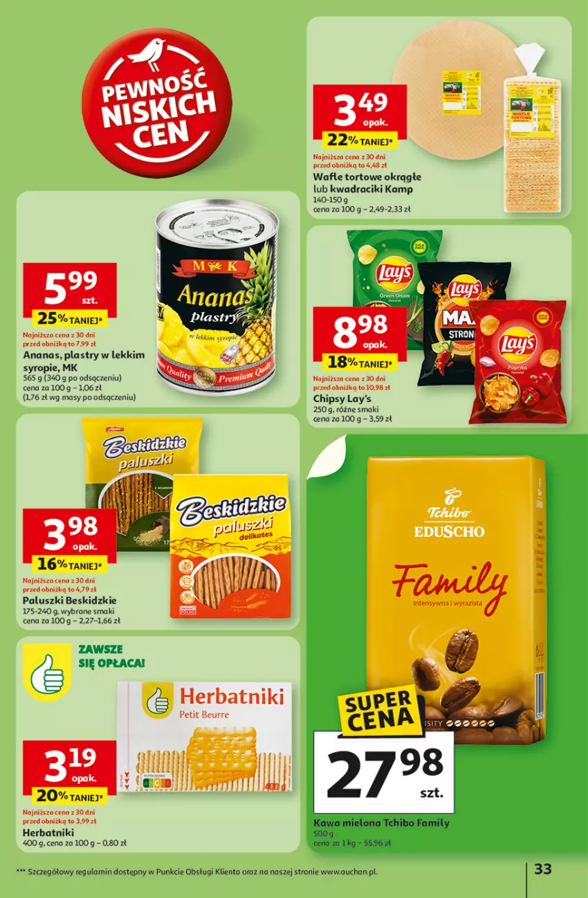 Gazetka promocyjna Auchan - Pewność niskich cen Hipermarket - ważna 07.08 do 13.08.2025 - strona 33 - produkty: Ananas, Beskidzki, Chipsy, Herbatniki, Herbatniki Petit Beurre, Syrop, Wafle, Wafle tortowe