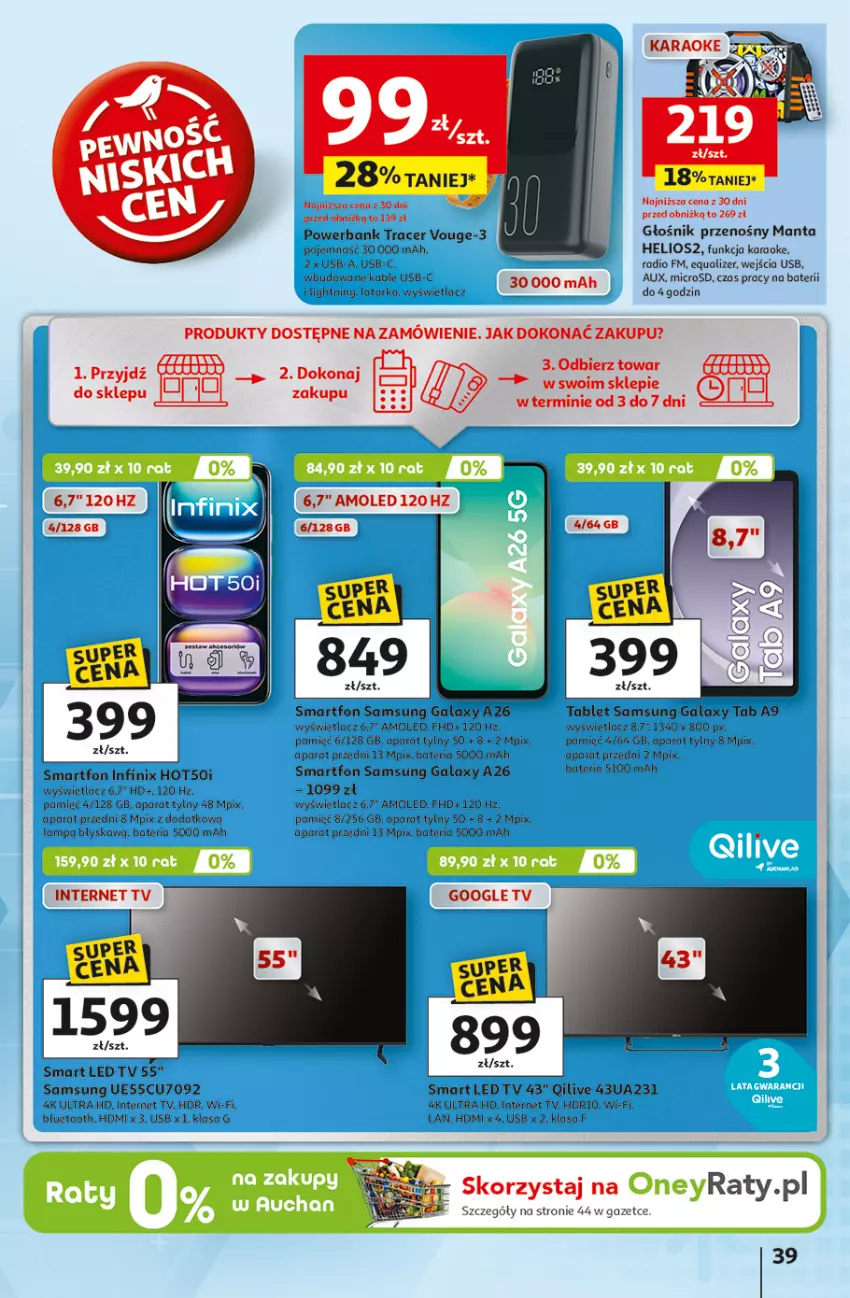 Gazetka promocyjna Auchan - Pewność niskich cen Hipermarket - ważna 07.08 do 13.08.2025 - strona 39 - produkty: Acer, Amol, Bateria, Gala, Głośnik, Helio, Latarka, Manta, Powerbank, Samsung, Smartfon, Tablet, Tarka