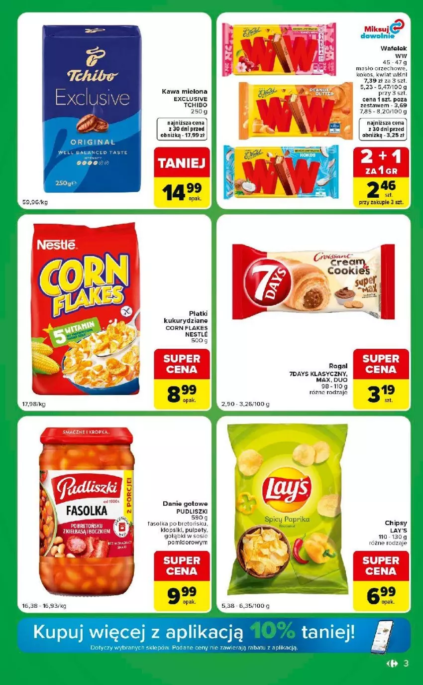Gazetka promocyjna Carrefour - Gazetka Express w SUMIE ekspresowe zakupy - ważna 23.06 do 29.06.2026 - strona 3 - produkty: Chipsy, Corn flakes, DayZ, Fa, Kawa, Kawa mielona, Kokos, Masło, Masło orzechowe, Pudliszki, Pulpety, Rogal, Sos, Tchibo