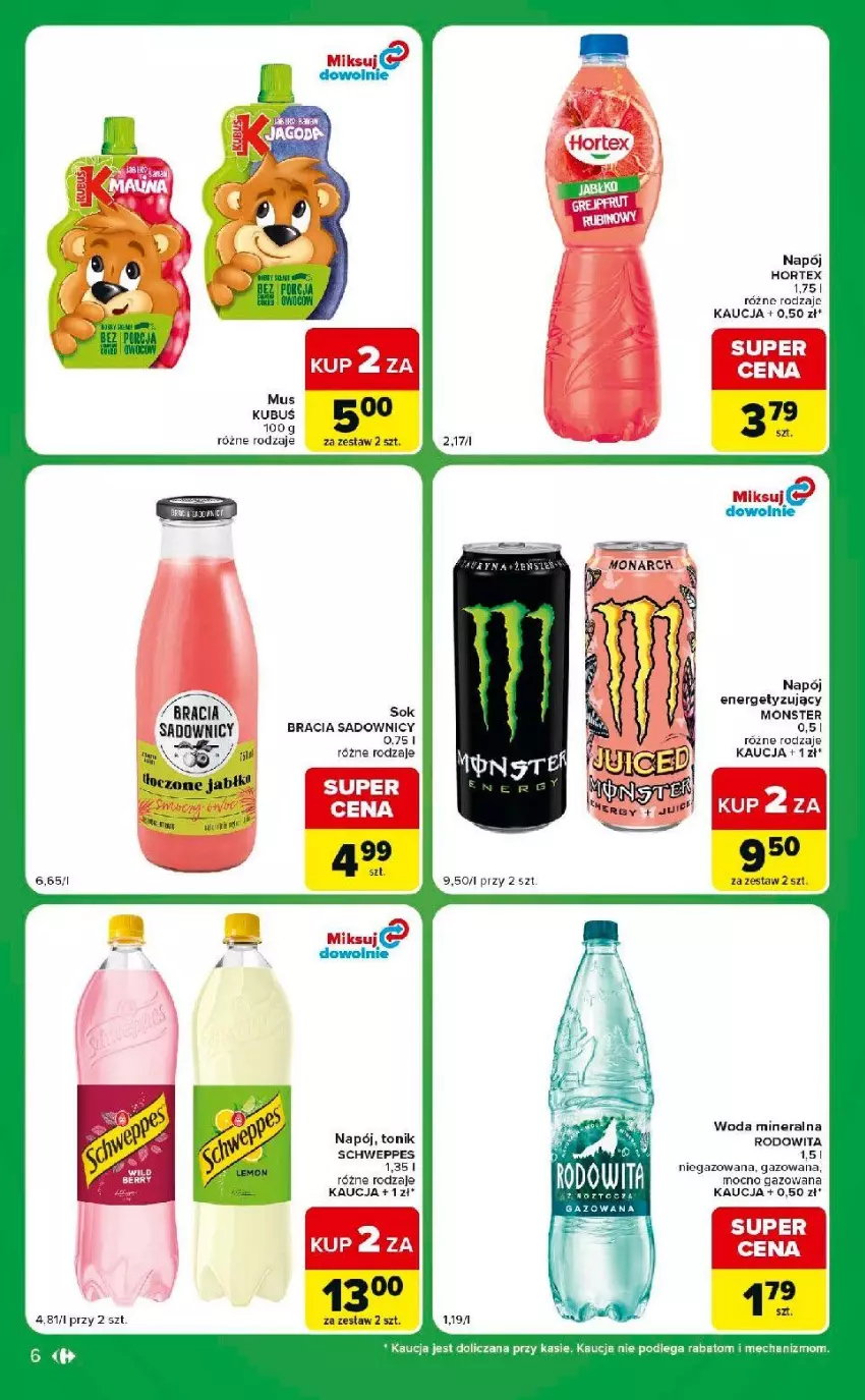 Gazetka promocyjna Carrefour - Gazetka Express w SUMIE ekspresowe zakupy - ważna 23.06 do 29.06.2026 - strona 6 - produkty: Hortex, Kubuś, Mus, Napój, Schweppes, Sok, Tonik, Woda, Woda mineralna
