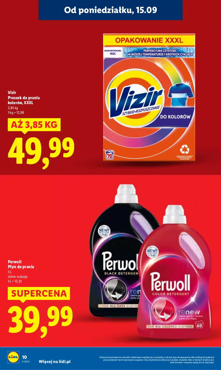 Gazetka promocyjna Lidl - GAZETKA - ważna 15.09 do 17.09.2025 - strona 10 - produkty: Perwoll, Płyn do prania, Proszek do prania, Vizir
