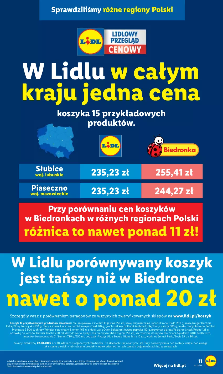 Gazetka promocyjna Lidl - GAZETKA - ważna 15.09 do 17.09.2025 - strona 11 - produkty: Always, Always Ultra, Aquafresh, BEBILON, BIC, Bulgur, Chipsy, Cif, Dezodorant, Dzieci, Fructis, Garnier, Gin, Gra, Graal, Grill, Groch, Jacobs, Kosz, Kuchnia, Kujawski, Lay’s, LG, Mleczko, Mleko, Mleko modyfikowane, Olej, Olej rzepakowy, Papryka, Pedigree, Podpaski, Por, Pringles, Przysmak dla psa, Pur, Rama, Sos, Str8, Worki na śmiec, Worki na śmieci
