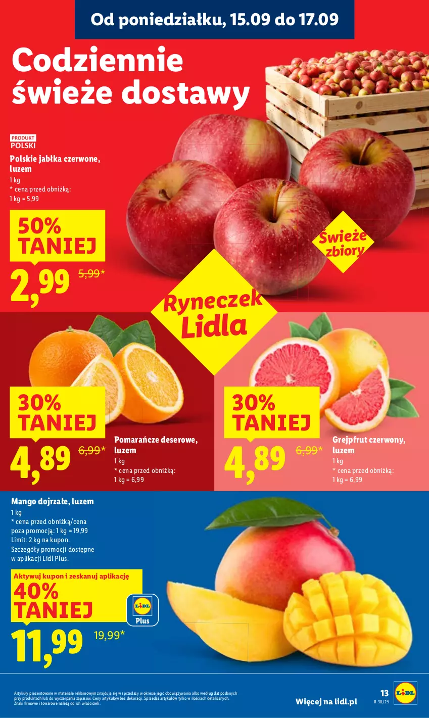 Gazetka promocyjna Lidl - GAZETKA - ważna 15.09 do 17.09.2025 - strona 15 - produkty: Deser, Grejpfrut, Jabłka, Mango, Pomarańcze, Ser