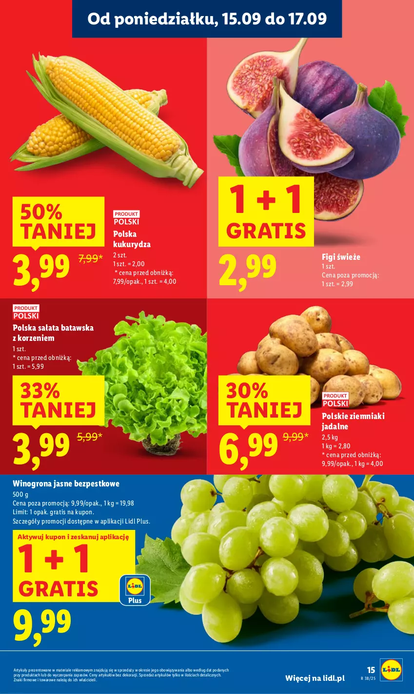 Gazetka promocyjna Lidl - GAZETKA - ważna 15.09 do 17.09.2025 - strona 17 - produkty: Figi, Gra, Kukurydza, Sałat, Wino, Winogrona, Ziemniaki