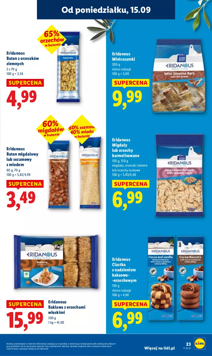 Gazetka promocyjna Lidl - GAZETKA - ważna 15.09 do 17.09.2025 - strona 25 - produkty: Baton, Ciastka, Kakao, Migdały, Orzeszki, Orzeszki ziemne, Sezam