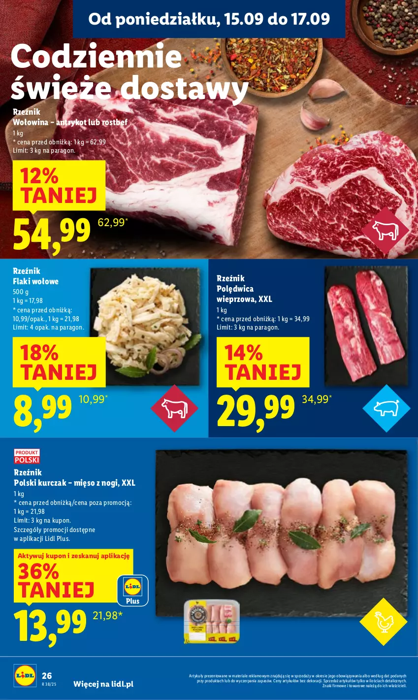 Gazetka promocyjna Lidl - GAZETKA - ważna 15.09 do 17.09.2025 - strona 28 - produkty: Flaki, Flaki wołowe, Kurczak, Mięso, Polędwica, Rostbef, Wołowina