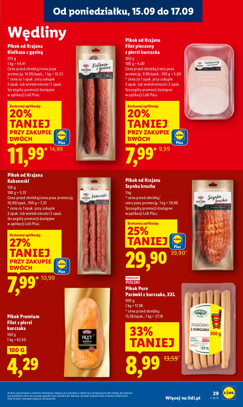 Gazetka promocyjna Lidl - GAZETKA - ważna 15.09 do 17.09.2025 - strona 31 - produkty: Filet z piersi kurczaka, Kabanos, Kiełbasa, Kurczak, Parówki, Piec, PIKOK, Pur, Szynka