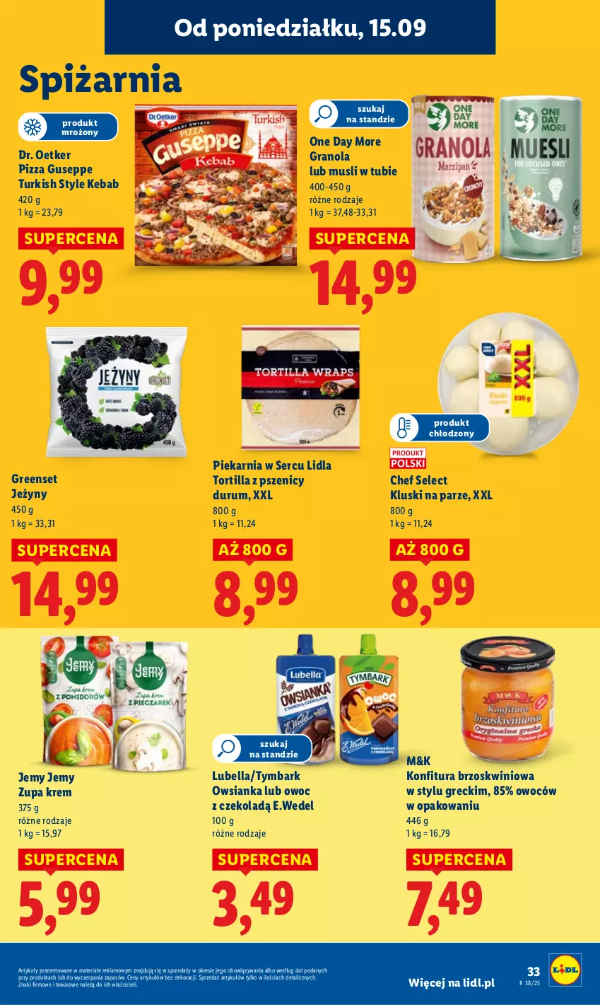 Gazetka promocyjna Lidl - GAZETKA - ważna 15.09 do 17.09.2025 - strona 37 - produkty: Bell, Bella, Dr. Oetker, Gra, Granola, Jeżyny, Kebab, Kluski na parze, Konfitura, Lubella, Mus, Owsianka, Pizza, Rum, Ser, Tortilla, Tymbark, Zupa