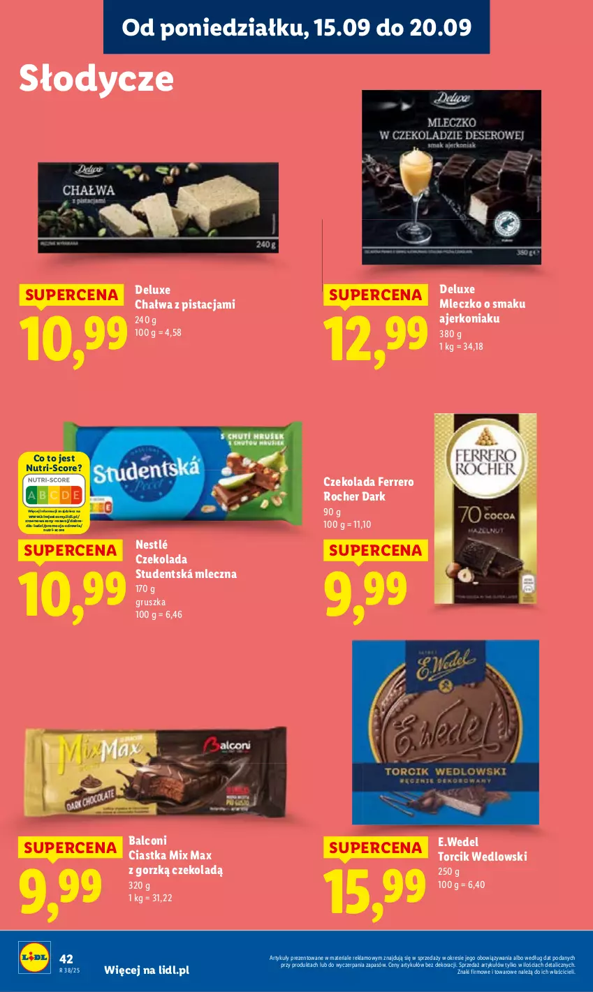 Gazetka promocyjna Lidl - GAZETKA - ważna 15.09 do 17.09.2025 - strona 48 - produkty: Alcon, Chałwa, Ciastka, Czekolada, Ferrero, Ferrero Rocher, Mleczko, Nestlé, Wazon