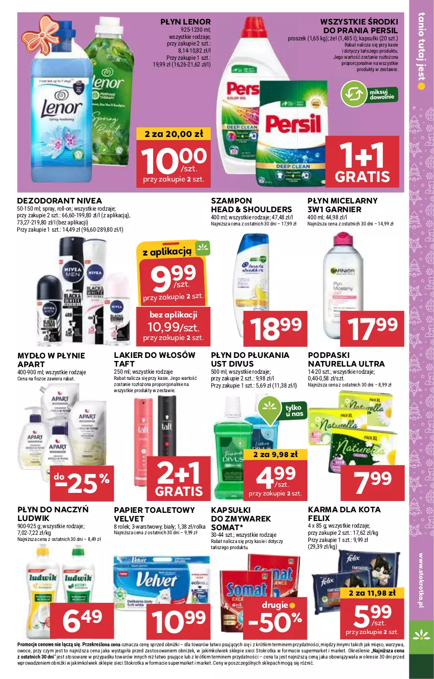 Gazetka promocyjna Stokrotka - Market - ważna 05.12 do 11.12.2024 - strona 25 - produkty: Dezodorant, Felix, Garnier, Gra, Lakier, Lakier do włosów, Lenor, Ludwik, Mięso, Mydło, Mydło w płynie, Naturell, Naturella, Nivea, Owoce, Papier, Papier toaletowy, Persil, Płyn do płukania, Płyn micelarny, Podpaski, Por, Somat, Szampon, Taft, Velvet, Warzywa