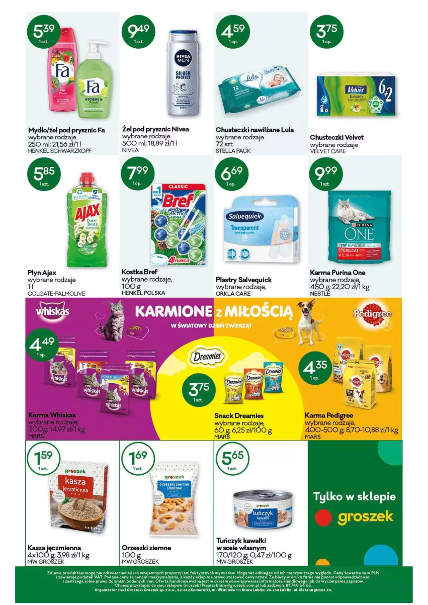 Gazetka promocyjna Groszek - Gazetka - ważna 23.09 do 06.10.2021 - strona 12 - produkty: Ajax, Biuro, Bref, Chusteczki, Colgate, Fa, Gres, Groszek, Karmi, Kasza, Kasza jęczmienna, Kawa, LG, Mars, Mydło, Nivea, Orzeszki, Orzeszki ziemne, Palmolive, Por, Pur, Purina, Schwarzkopf, Sos, Tuńczyk, Velvet