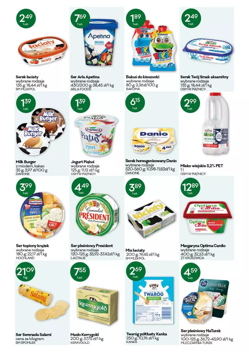 Gazetka promocyjna Groszek - Gazetka - ważna 23.09 do 06.10.2021 - strona 4 - produkty: Aksam, Bakoma, Burger, Danio, Danone, Gra, Hochland, Kakao, Margaryna, Masło, Mleko, NaTurek, Optima, Optima Cardio, Salami, Ser, Ser pleśniowy, Ser topiony, Serek, Top, Twaróg, Twaróg półtłusty, Twój Smak