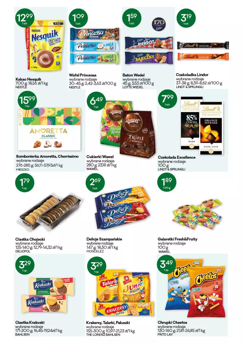 Gazetka promocyjna Groszek - Gazetka - ważna 23.09 do 06.10.2021 - strona 9 - produkty: Baton, Cheetos, Chrupki, Ciastka, Cukier, Cukierki, Czekolada, Delicje, Gala, Galaretki, Kakao, Krakersy, Krakus, Krakuski, Lindor, Lindt, Lorenz, Nesquik, Princessa, Ser, Wawel