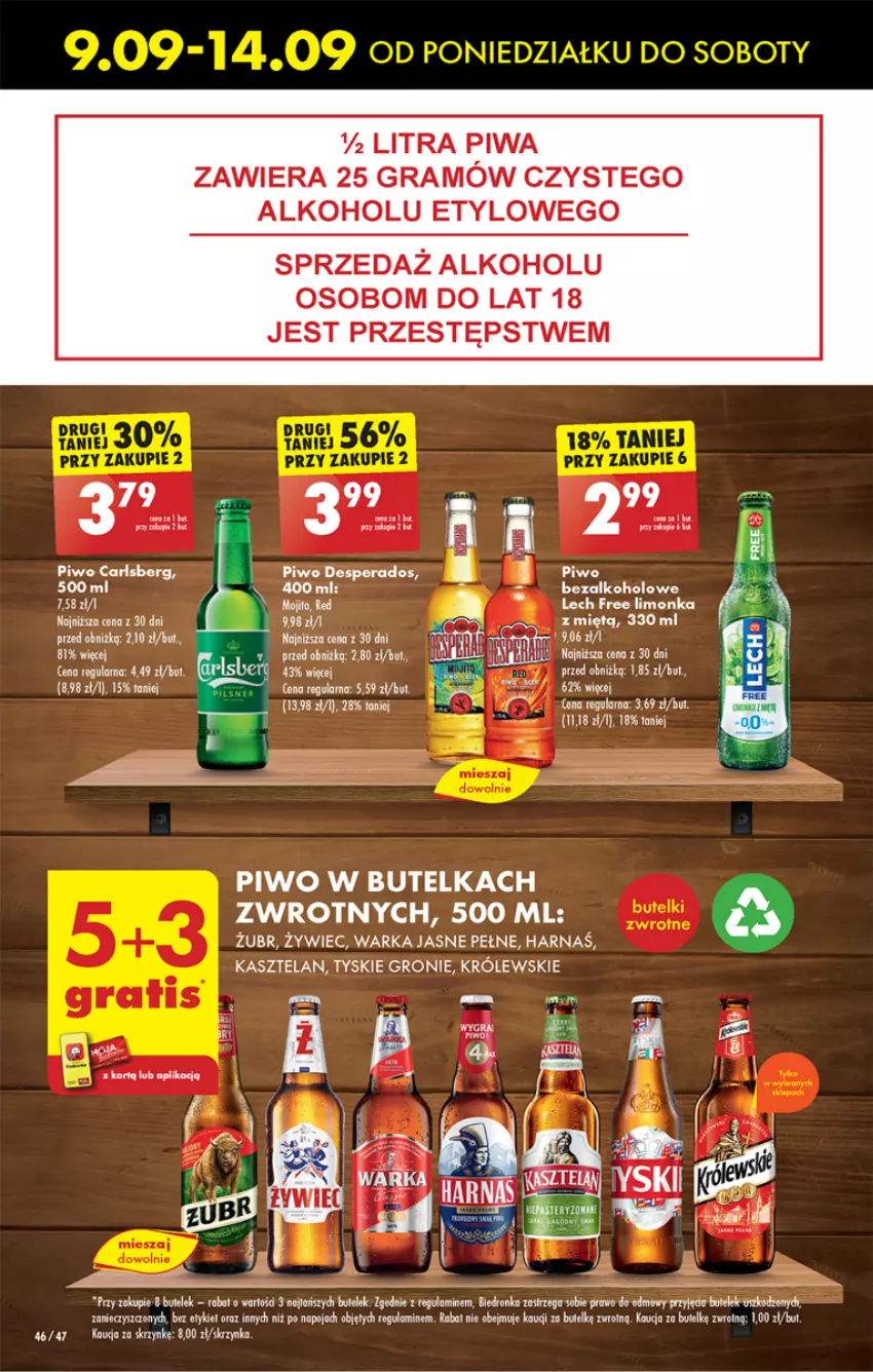 Gazetka promocyjna Biedronka - Od Poniedziałku - ważna 09.09 do 14.09.2024 - strona 56 - produkty: Carlsberg, Desperados, Gra, Harnaś, Kasztelan, Królewski, LG, Limonka, Piwa, Piwo, Ser, Tyskie, Warka