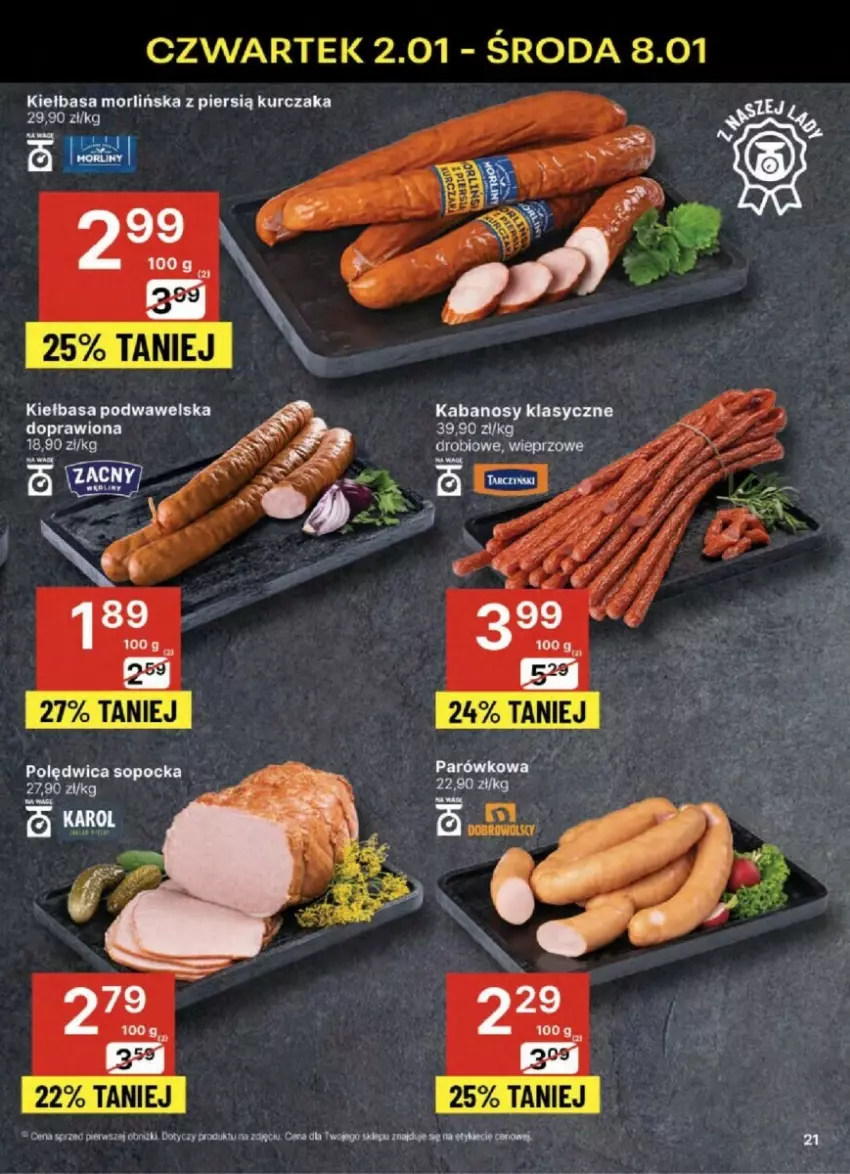 Gazetka promocyjna Delikatesy Centrum - ważna 02.01 do 08.01.2025 - strona 14 - produkty: Kabanos, Kiełbasa, Kiełbasa podwawelska, Kurczak, Wawel