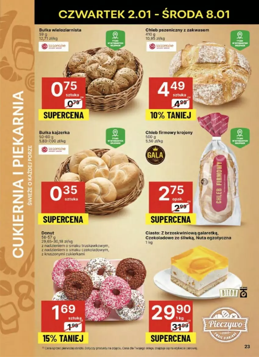 Gazetka promocyjna Delikatesy Centrum - ważna 02.01 do 08.01.2025 - strona 16 - produkty: Bułka, Bułka wieloziarnista, Cukier, Donut, Gala, Kajzerka