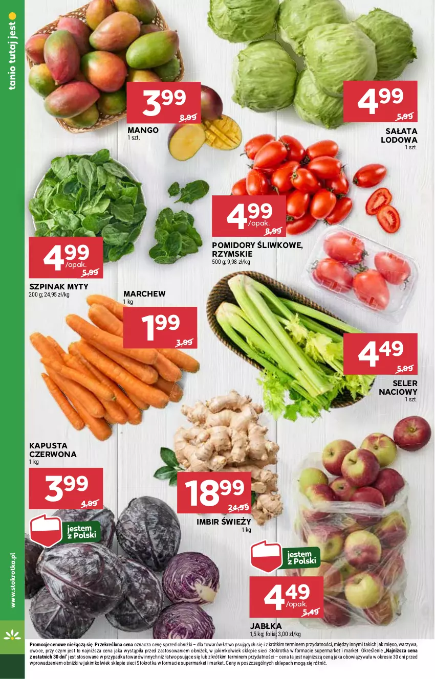 Gazetka promocyjna Stokrotka - Market - ważna 03.01 do 08.01.2025 - strona 8 - produkty: Imbir, Jabłka, Mango, Mięso, Owoce, Pomidory, Sałat, Sałata lodowa, Seler naciowy, Szpinak, Warzywa