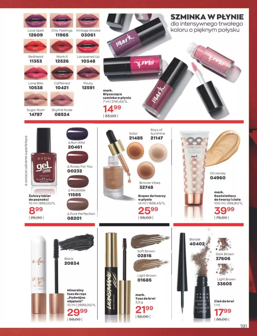 Gazetka promocyjna Avon - Katalog Avon 11/2021 kampania listopad - ważna 01.11 do 30.11.2021 - strona 187 - produkty: Cień, Inka, Lakier, Pur, Rozświetlacz, Szminka, Tusz