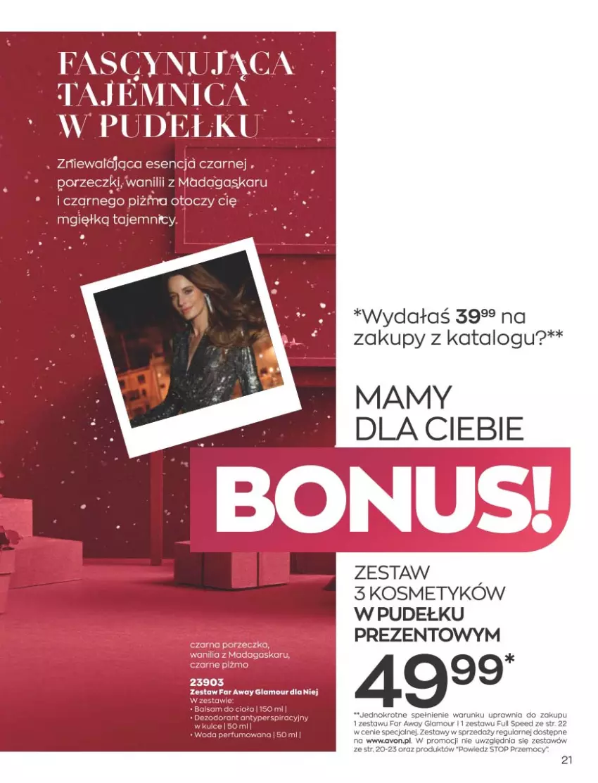 Gazetka promocyjna Avon - Katalog Avon 11/2021 kampania listopad - ważna 01.11 do 30.11.2021 - strona 21 - produkty: Fa, Perfum, Por, Woda, Woda perfumowana