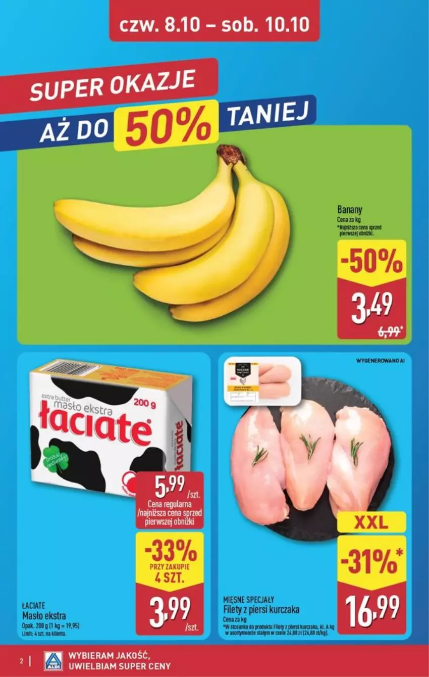 Gazetka promocyjna Aldi - Oferta weekndowa - ważna 08.10 do 10.10.2026 - strona 2 - produkty: Banany, Kurczak, Masło, Mięsne specjały