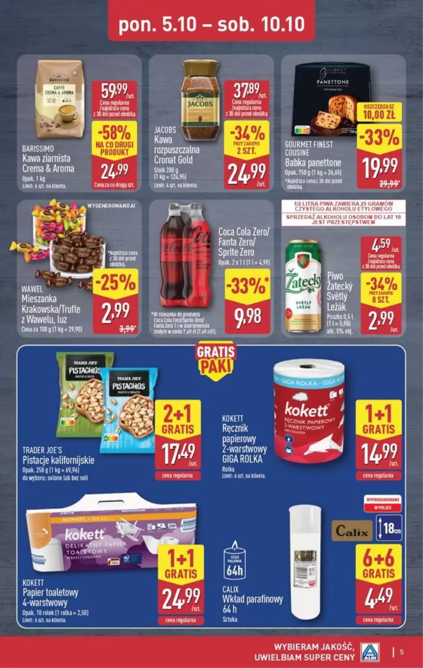 Gazetka promocyjna Aldi - Oferta weekndowa - ważna 08.10 do 10.10.2026 - strona 5 - produkty: Babka, Gra, Kawa, Kawa ziarnista, Koc, Papier, Pistacje, Piwa, Por, Ręcznik, Sprite
